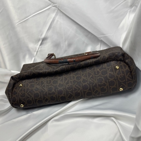 Calvin Klein Dark Brown Leather Monogram Tote Purse RN 54163 - Good Condition - Picture 7 of 15